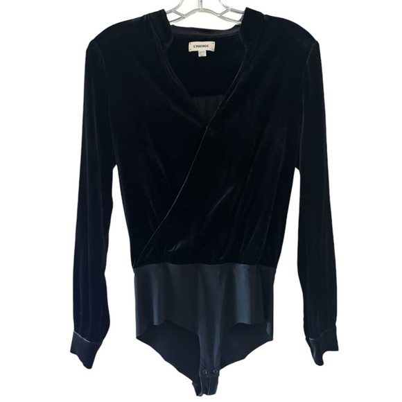 L’agence Black Luxurious Velvet Marcella Crossover Bodysuit XS Romantic Goth - Picture 1 of 7